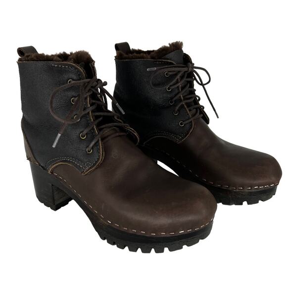No. 6 Lander Shearling Lace Up Clog Boots in Dark Brown - Picture 7 of 14
